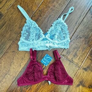 NWT Free People Intimately Bundle - White Veronica & Berry Triangle UW Bras 32A‎